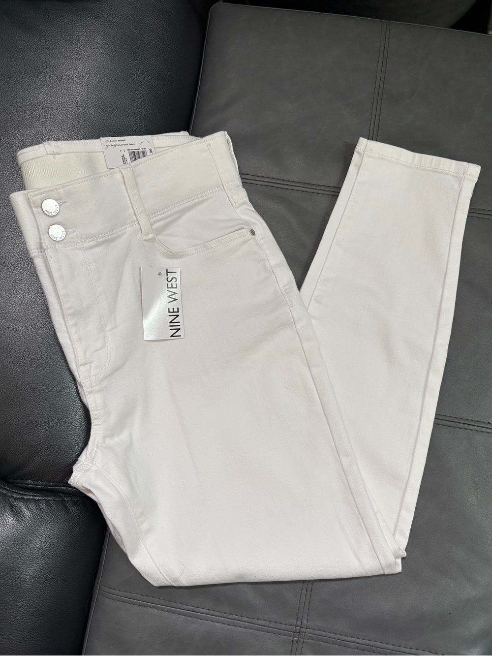 Nine West Women’s White Mid Rise Skinny Jeans Tummy Control Stretchy Size 14 NWT